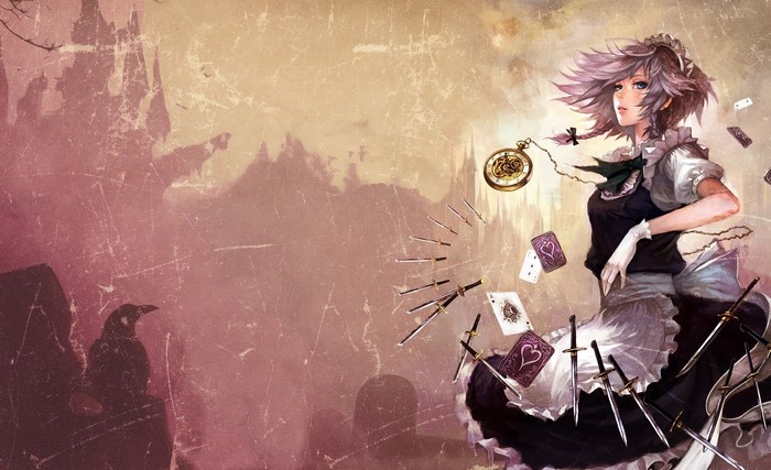 Sakuya Izayoi from Touhou Project with knives and cards