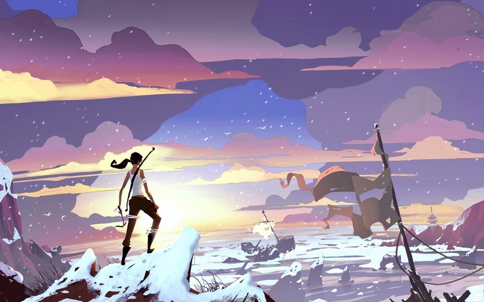 Lara Croft from Tomb Raider in a snowy landscape