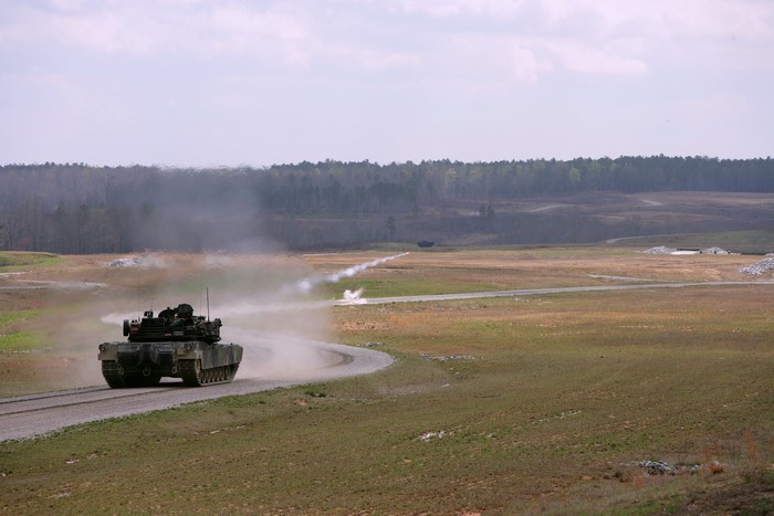 M1 Abrams tank firing on a training range