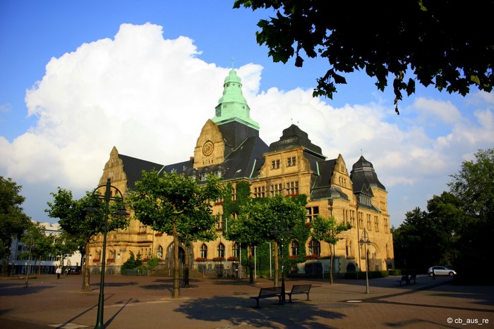 Town Hall building with green tower in Germany