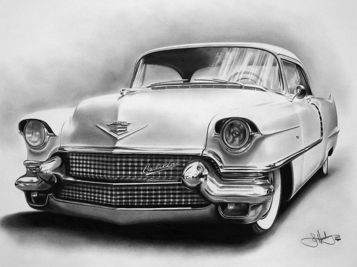 Pencil drawing of a vintage Cadillac coupe
