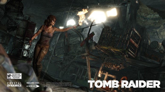 Lara Croft from Tomb Raider holding a torch