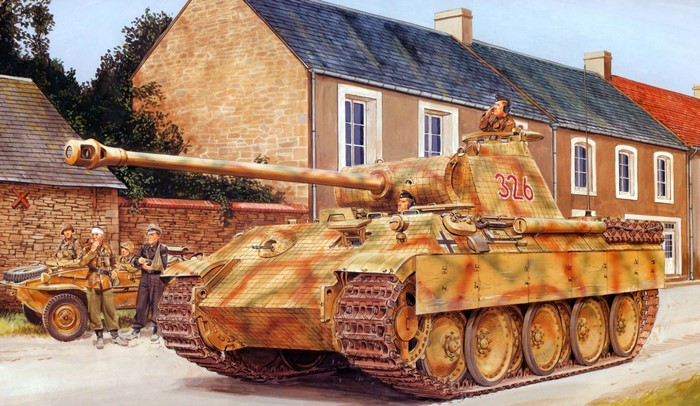 Panther Tank and Soldiers in a Village