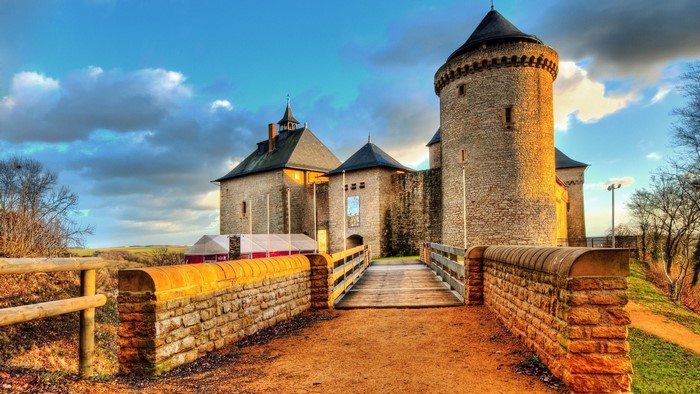 Castle with a bridge and stone walls