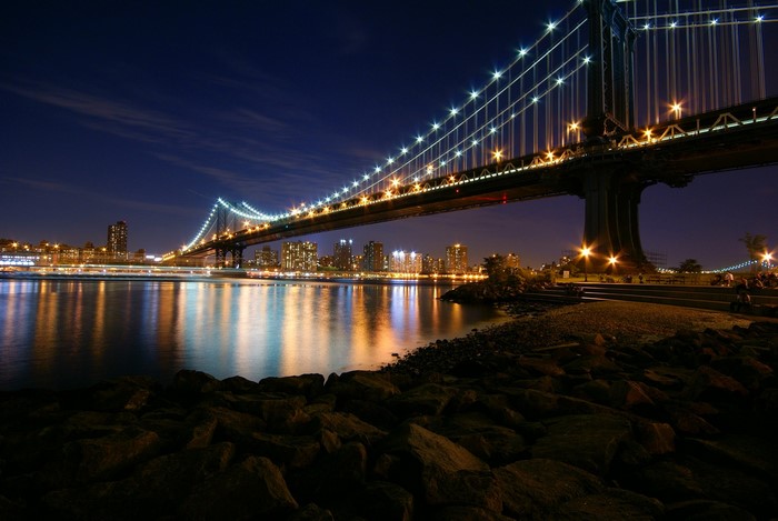 Manhattan Bridge at Night, New York City