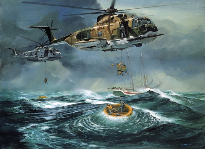 US Air Force Helicopters Rescue People from Sinking Ship