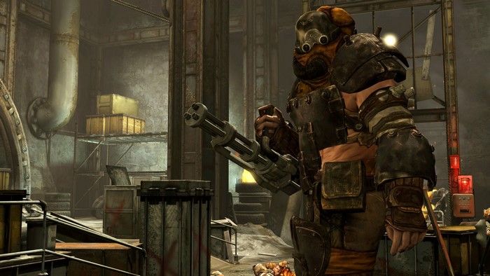 Mutant with minigun in industrial setting