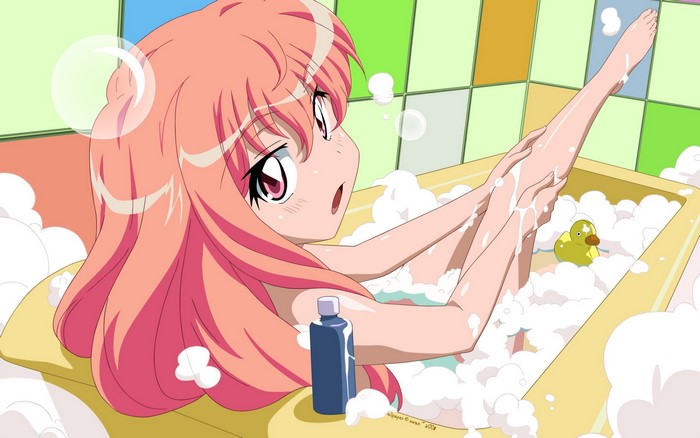 Louise Françoise Le Blanc de La Vallière from The Familiar of Zero in a bathtub