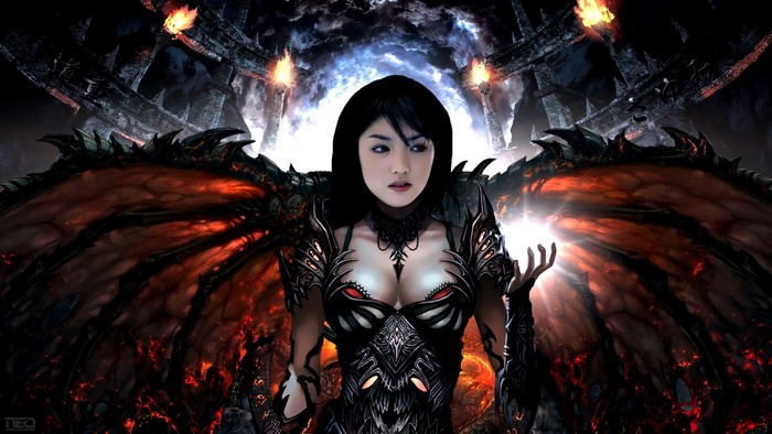 Woman with dragon wings and demonic armor