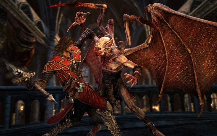 Gabriel Belmont from Castlevania: Lords of Shadow fighting a demon