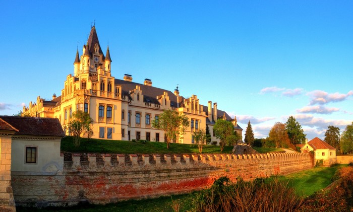 Grafenegg Castle in Austria during sunset