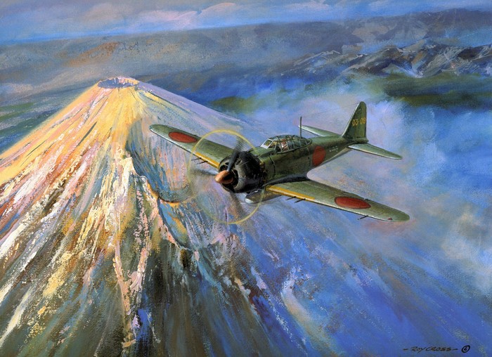 Japanese Zero Fighter Plane over Mount Fuji