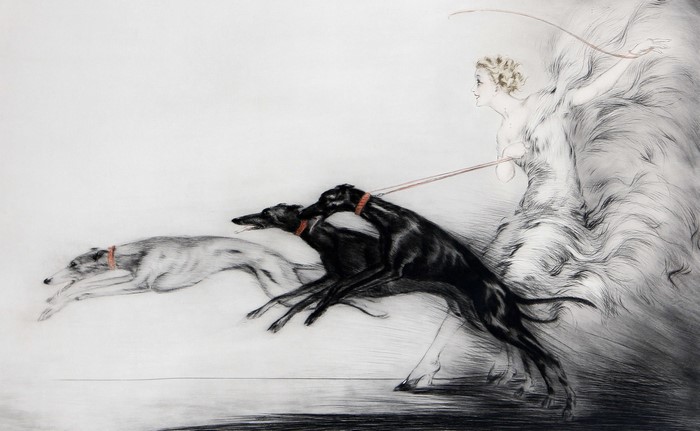 Woman with Greyhounds