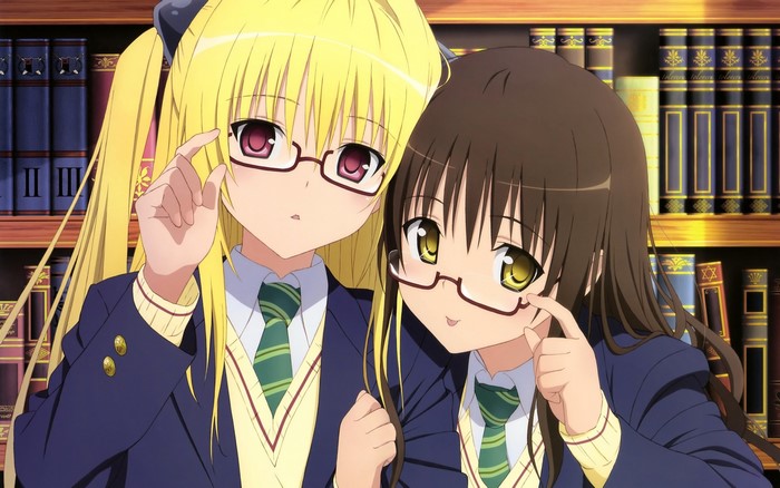 Two girls from To-Love-Ru wearing glasses
