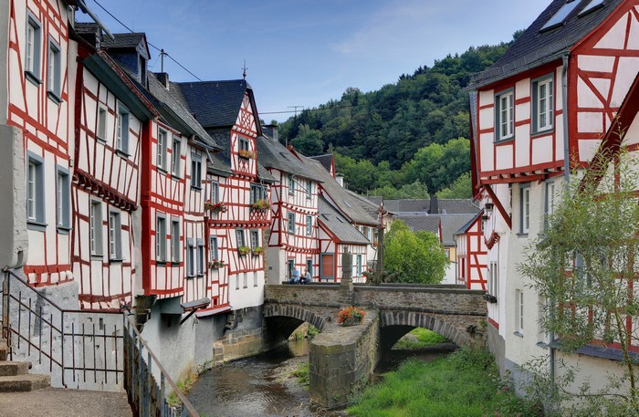 Half-timbered houses along a canal in Germany