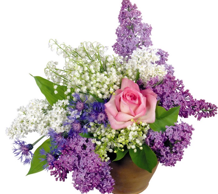 Bouquet of Lilacs, Roses, Lily of the Valley, and Cornflowers