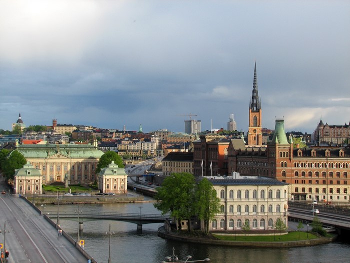 Stockholm, Sweden cityscape with Gamla Stan buildings