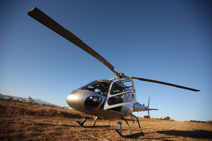 Helicopter on a grassy field