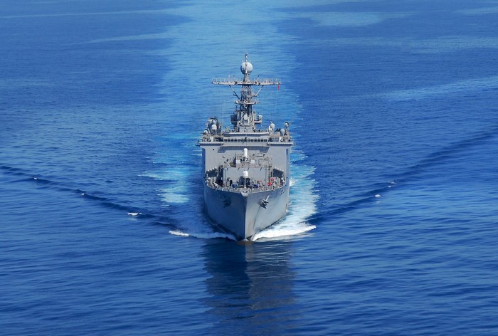 Naval ship sailing on the ocean
