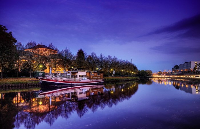 Boat on a canal at dusk in Germany