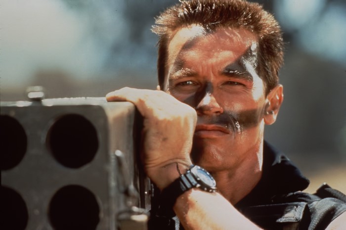 John Matrix from Commando holding a rocket launcher