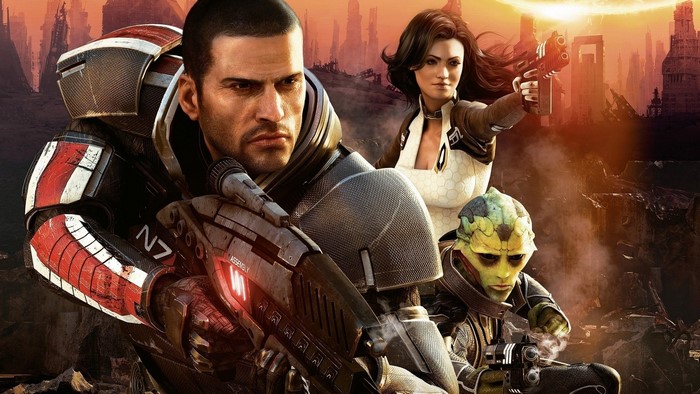 Commander Shepard and allies from Mass Effect 2