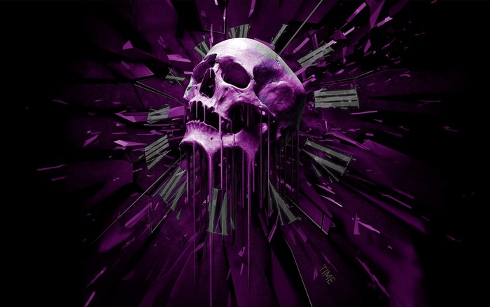 Purple melting skull with clock face shards