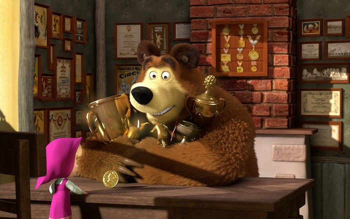 Masha and the Bear with trophies
