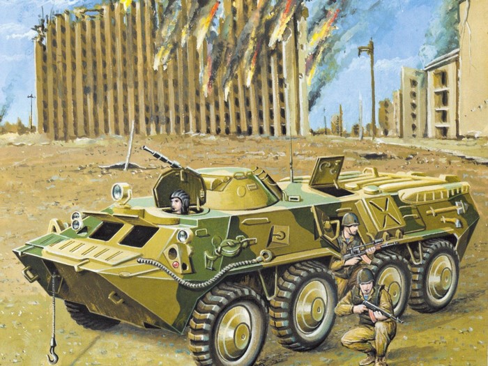Armored Personnel Carrier in a Destroyed City