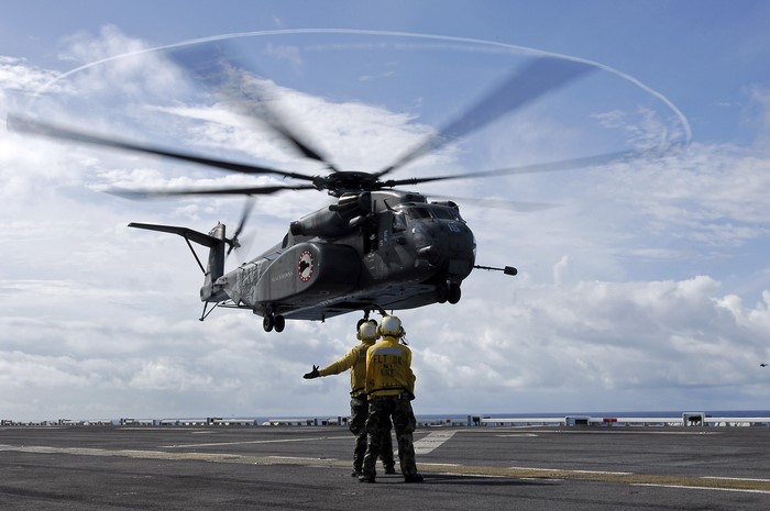 CH-53E Super Stallion helicopter on aircraft carrier