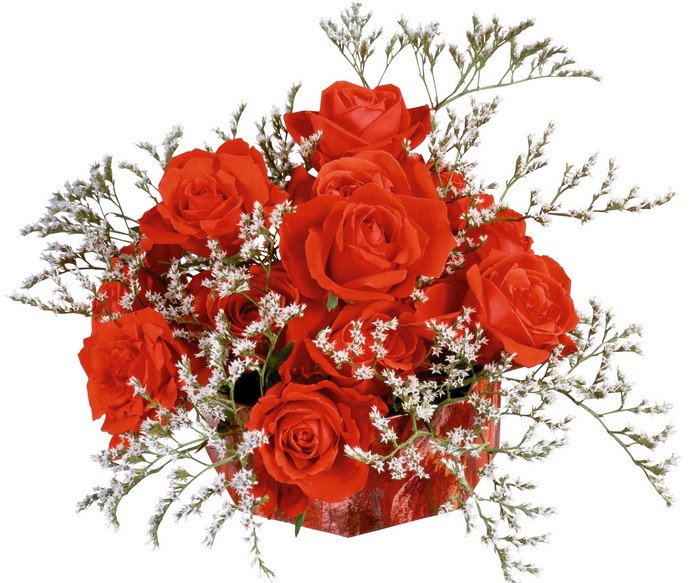 Bouquet of red roses in a decorative box
