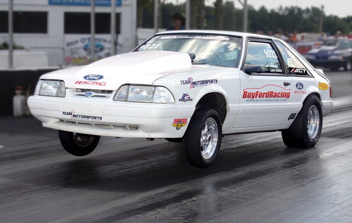 White Ford Mustang Drag Racing Car