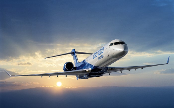 Bombardier CRJ1000 NextGen airplane in flight