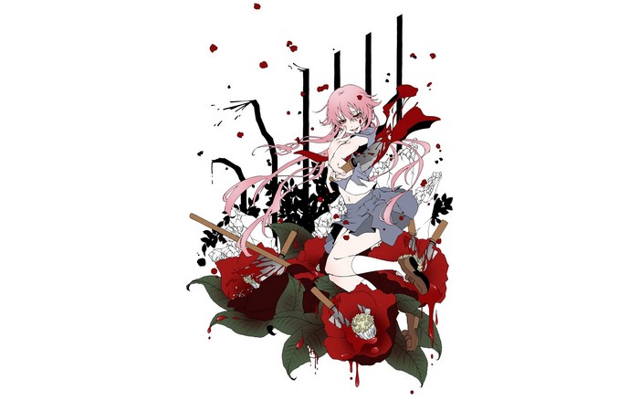 Yuno Gasai from Future Diary with roses and knives