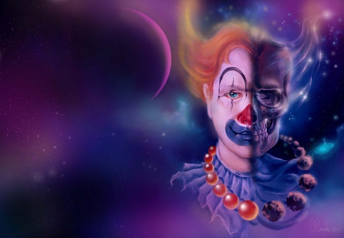 Clown Skull Hybrid in Cosmic Background