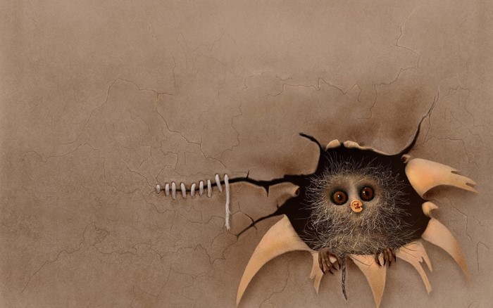 Creature peeking through a hole in a wall