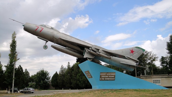 Monumental Soviet jet fighter on display