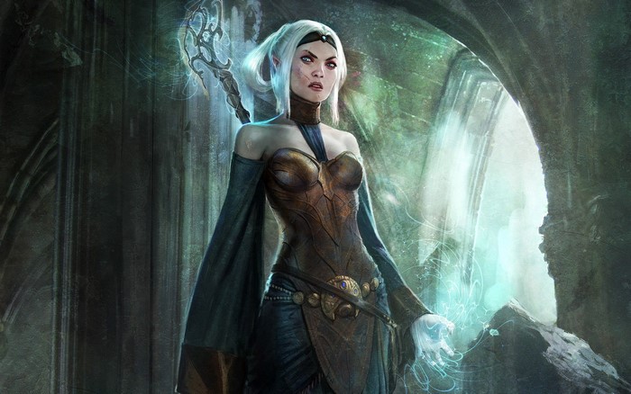 Sorceress from Dragon Age casting a spell