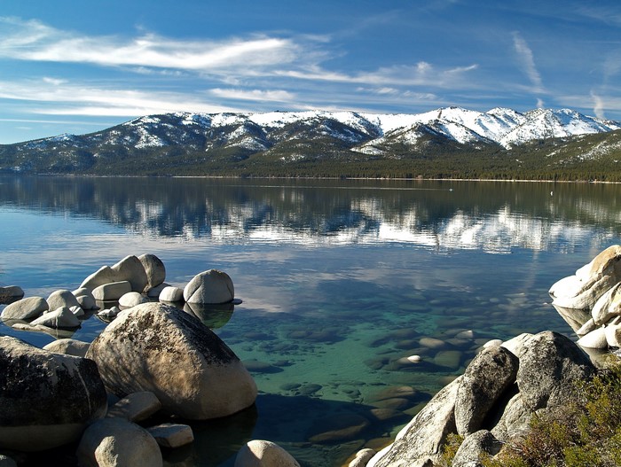 Sand Harbor State Park with Lake Tahoe and Mountains