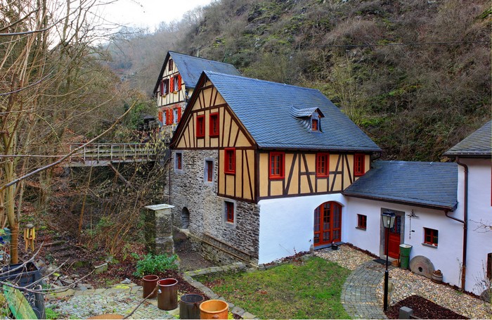 Half-timbered houses in a wooded valley in Germany