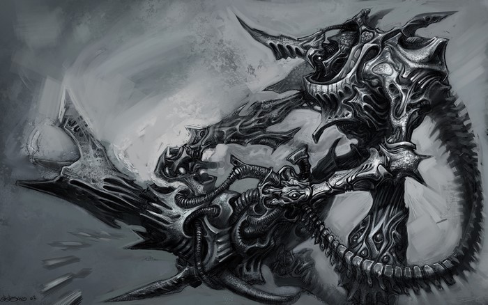 Monstrous creature with metallic armor and tail