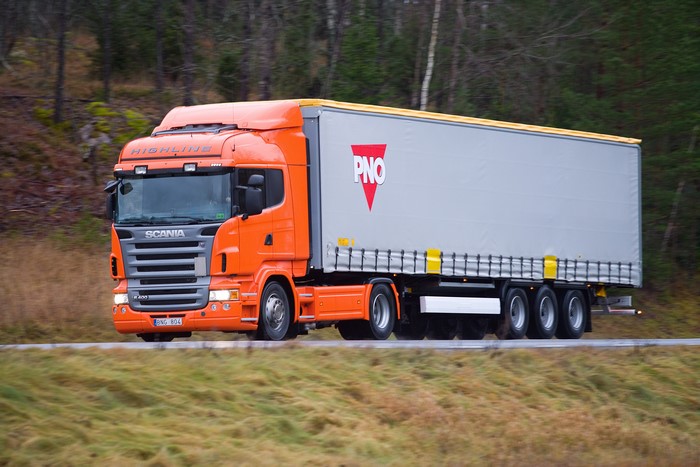4K Orange Scania Truck on Road