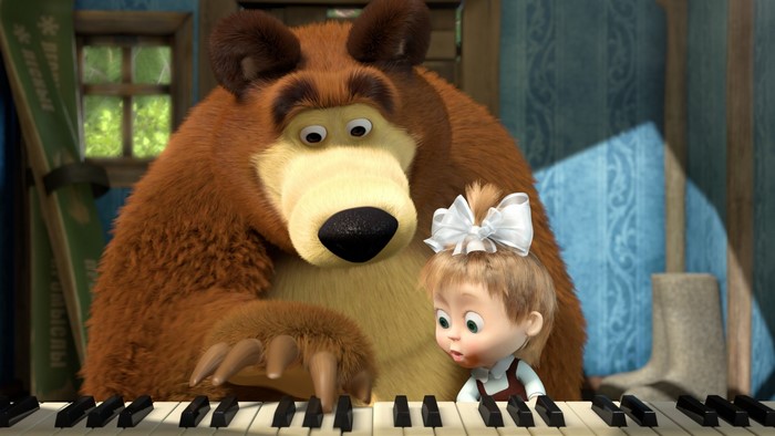 Masha and the Bear playing piano