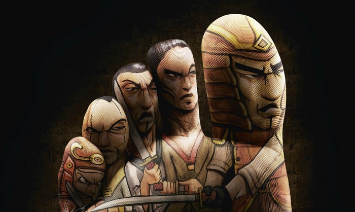Samurai warriors painted on fingers