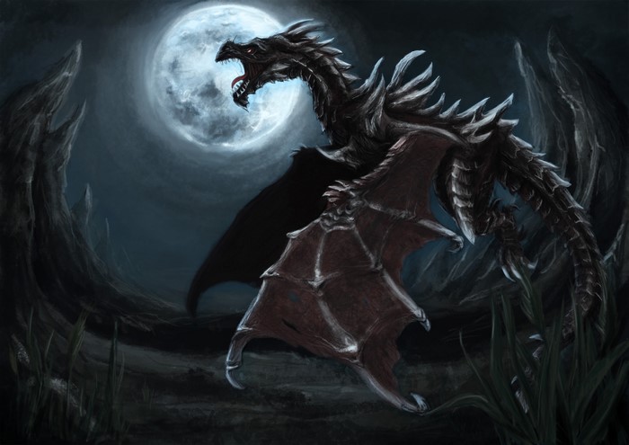 Dragon roaring at the moon