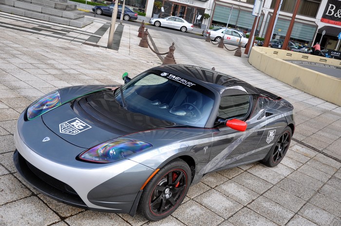 Tesla Roadster with TAG Heuer branding