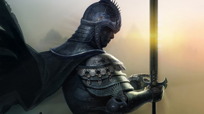 Knight in Armor Holding a Sword