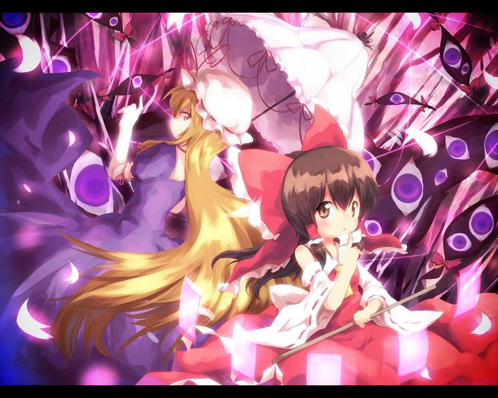 Touhou Project characters with purple eyes and butterflies