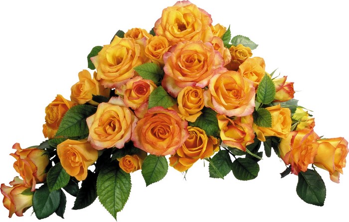 A bouquet of orange and yellow roses