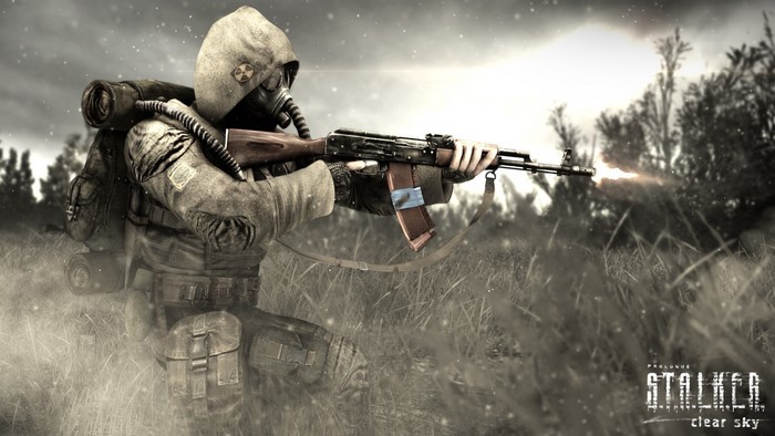 Stalker Clear Sky character firing a rifle